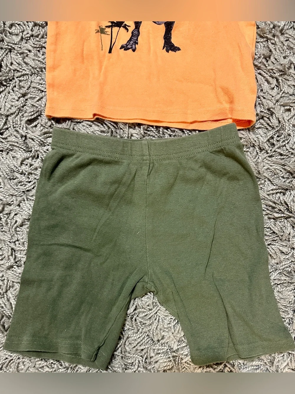 Kids Dino Graphic Tee & Shorts Set - Orange, Blue, Olive